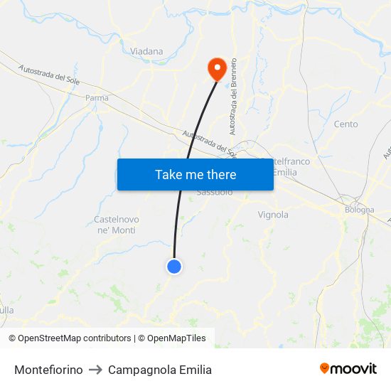 Montefiorino to Campagnola Emilia map