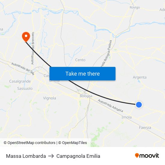 Massa Lombarda to Campagnola Emilia map