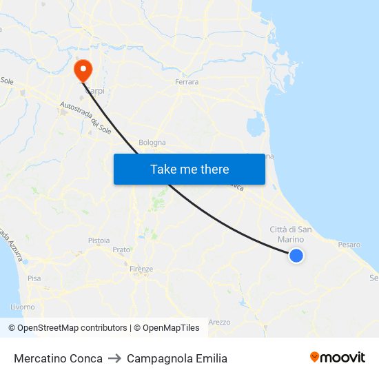 Mercatino Conca to Campagnola Emilia map