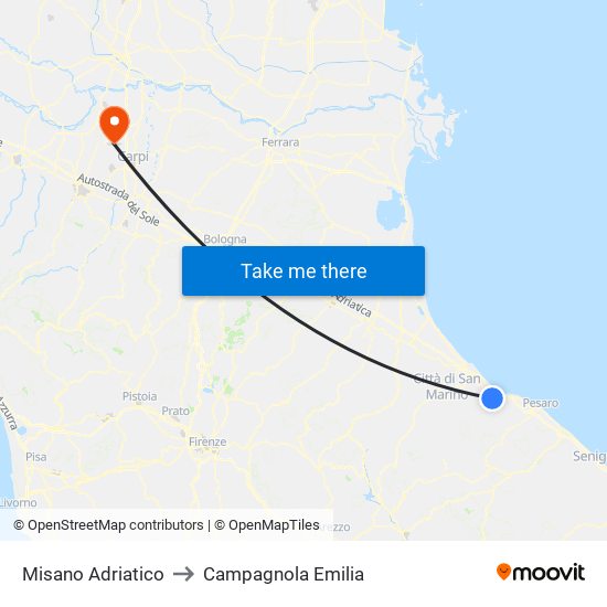 Misano Adriatico to Campagnola Emilia map