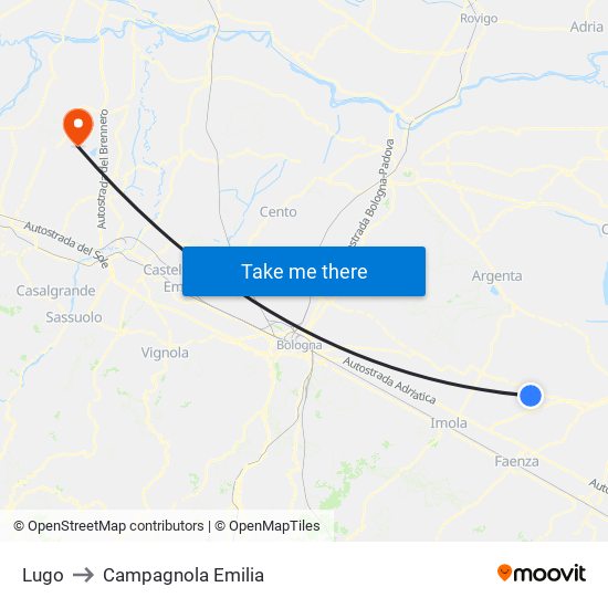 Lugo to Campagnola Emilia map