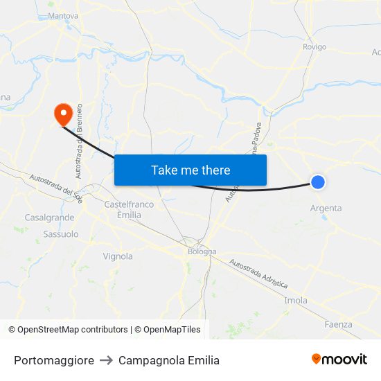 Portomaggiore to Campagnola Emilia map