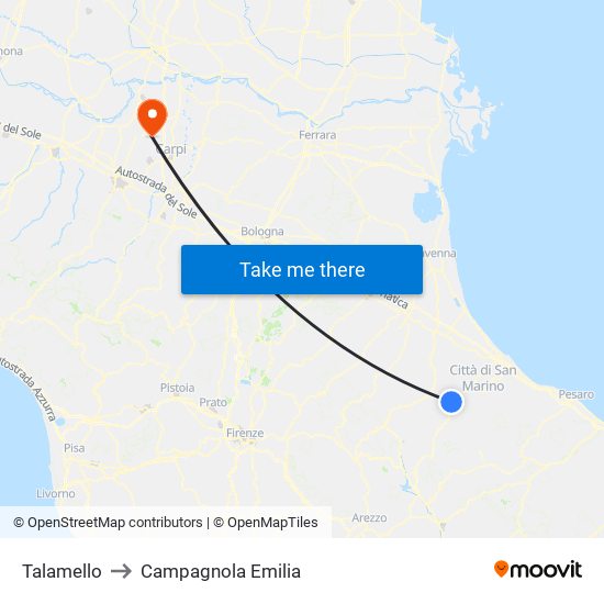 Talamello to Campagnola Emilia map