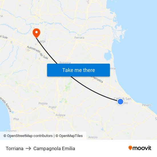 Torriana to Campagnola Emilia map