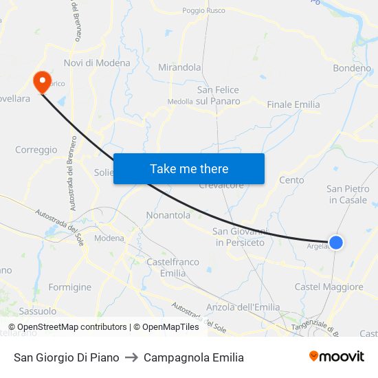 San Giorgio Di Piano to Campagnola Emilia map