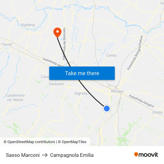 Sasso Marconi to Campagnola Emilia map