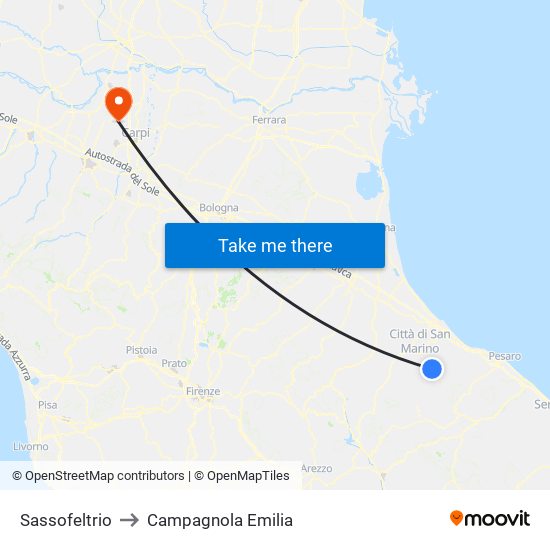 Sassofeltrio to Campagnola Emilia map