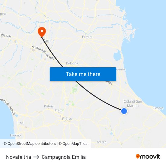 Novafeltria to Campagnola Emilia map