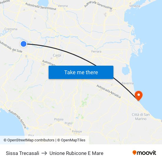 Sissa Trecasali to Unione Rubicone E Mare map