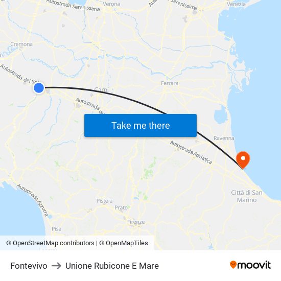 Fontevivo to Unione Rubicone E Mare map