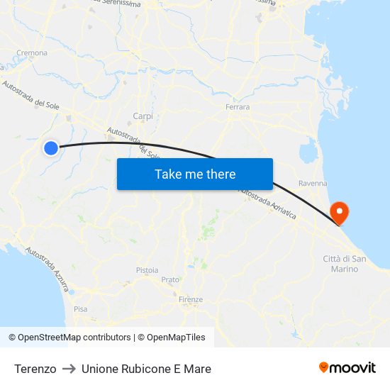 Terenzo to Unione Rubicone E Mare map