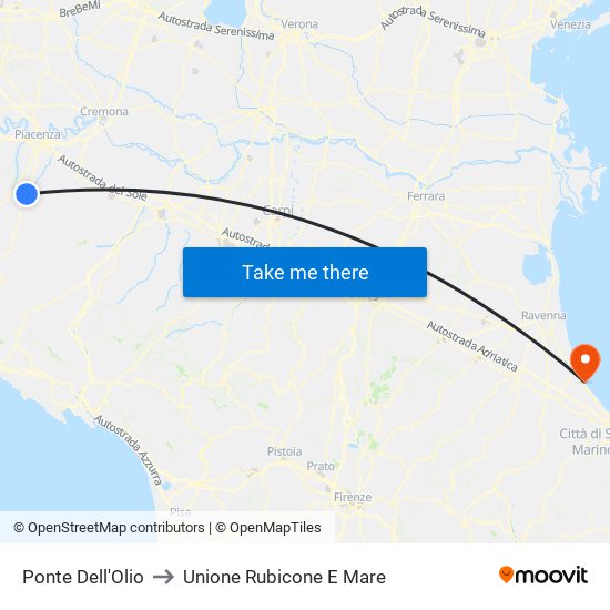 Ponte Dell'Olio to Unione Rubicone E Mare map