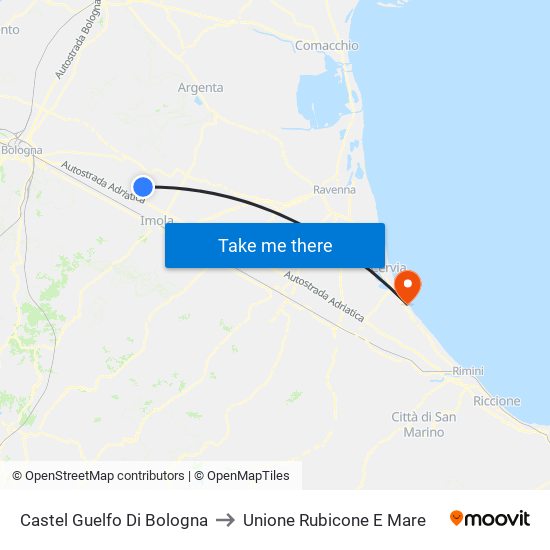 Castel Guelfo Di Bologna to Unione Rubicone E Mare map