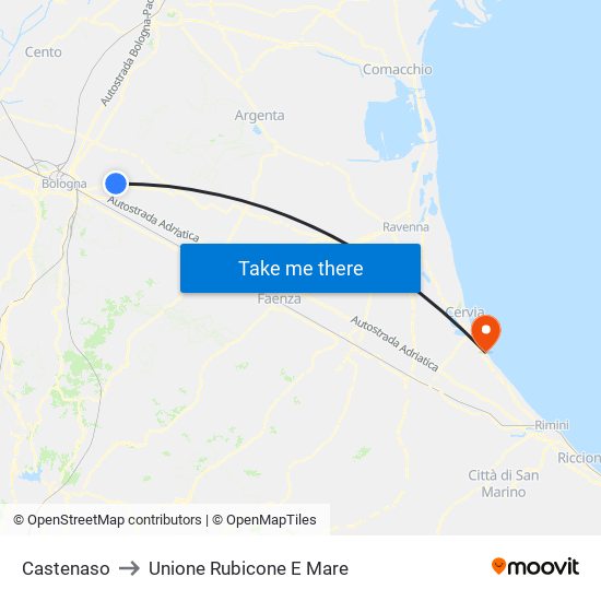 Castenaso to Unione Rubicone E Mare map