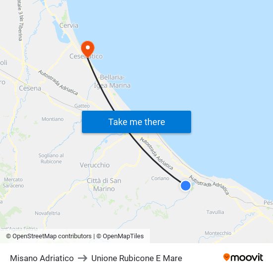 Misano Adriatico to Unione Rubicone E Mare map