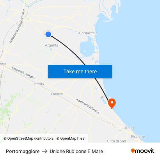 Portomaggiore to Unione Rubicone E Mare map