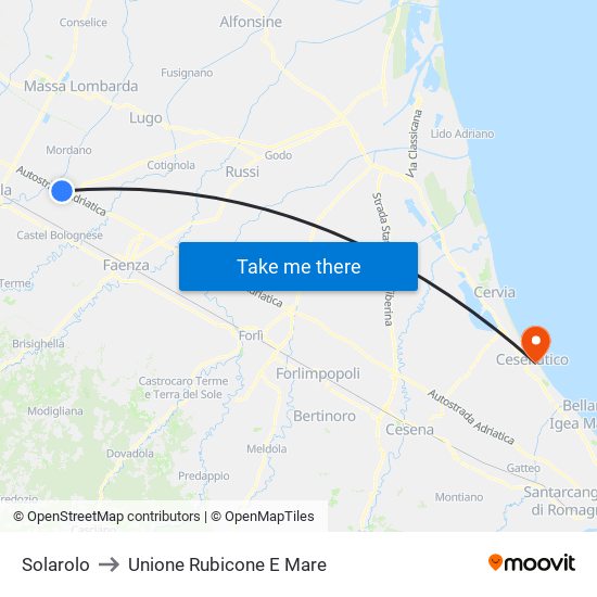 Solarolo to Unione Rubicone E Mare map