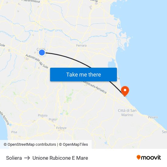 Soliera to Unione Rubicone E Mare map