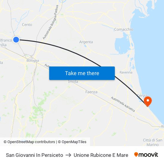San Giovanni In Persiceto to Unione Rubicone E Mare map