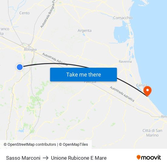 Sasso Marconi to Unione Rubicone E Mare map