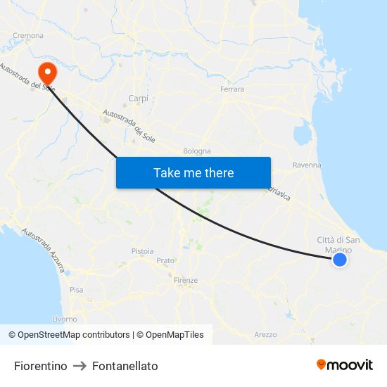 Fiorentino to Fontanellato map