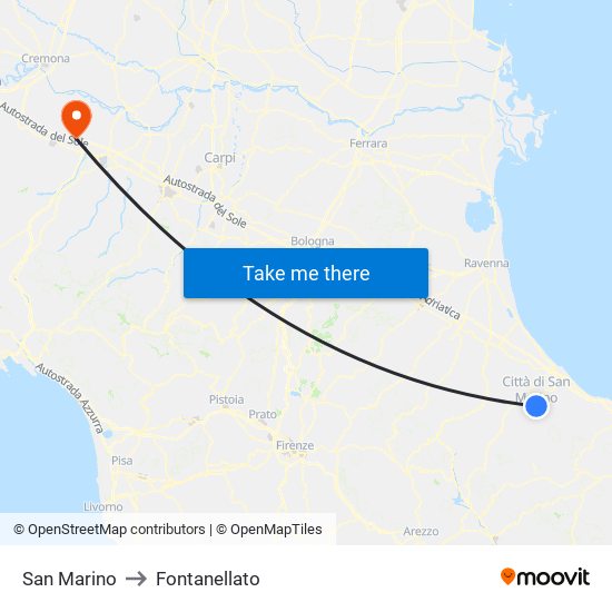 San Marino to Fontanellato map