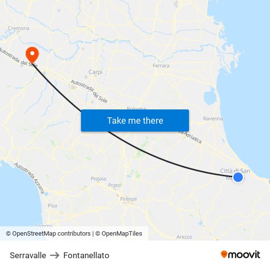 Serravalle to Fontanellato map