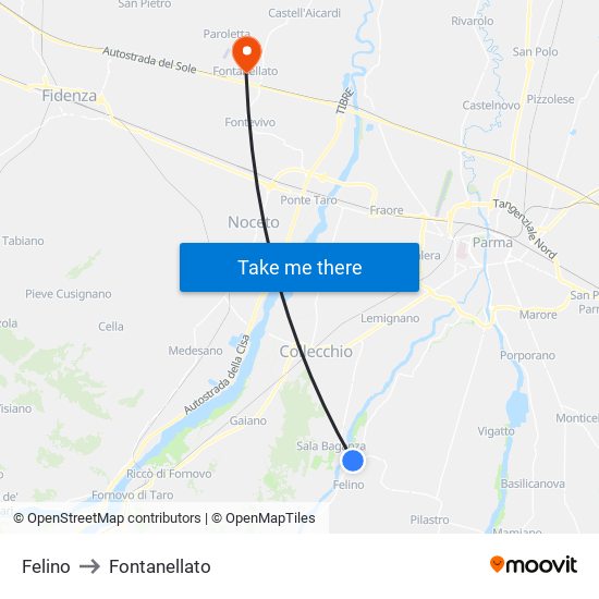 Felino to Fontanellato map