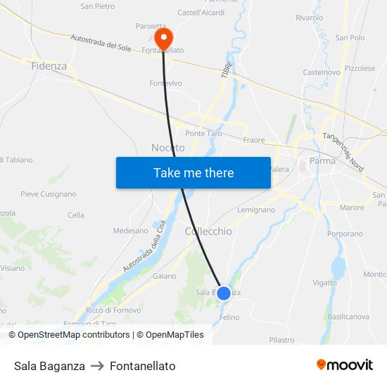 Sala Baganza to Fontanellato map