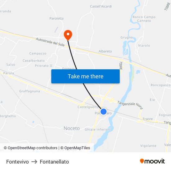 Fontevivo to Fontanellato map