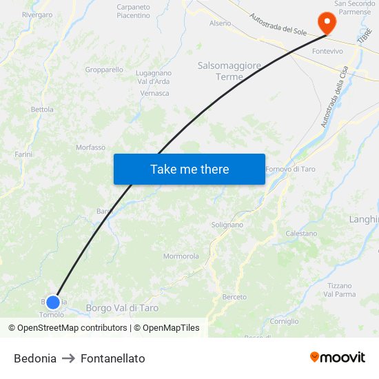 Bedonia to Fontanellato map