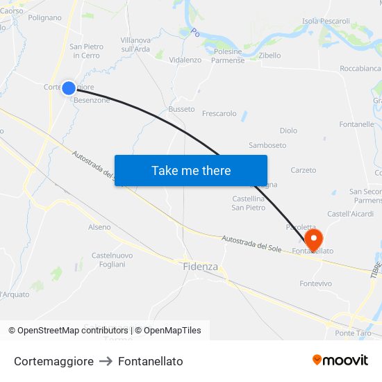 Cortemaggiore to Fontanellato map