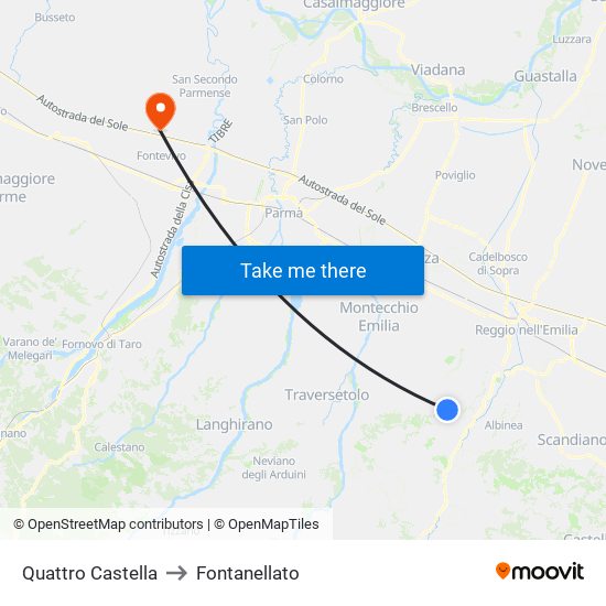 Quattro Castella to Fontanellato map