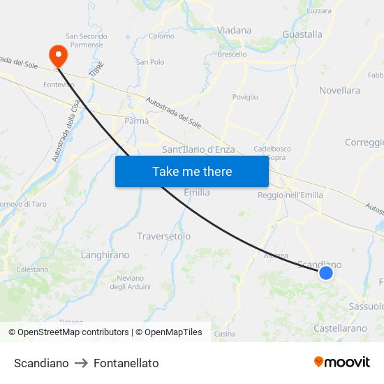 Scandiano to Fontanellato map