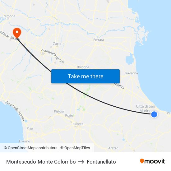Montescudo-Monte Colombo to Fontanellato map