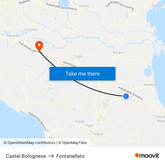 Castel Bolognese to Fontanellato map