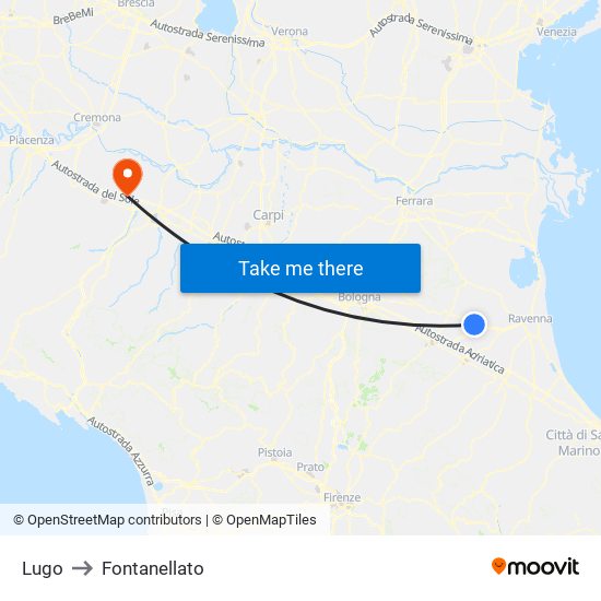 Lugo to Fontanellato map