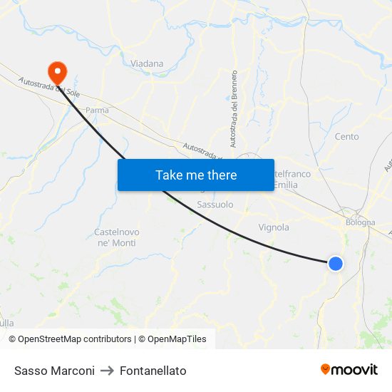 Sasso Marconi to Fontanellato map