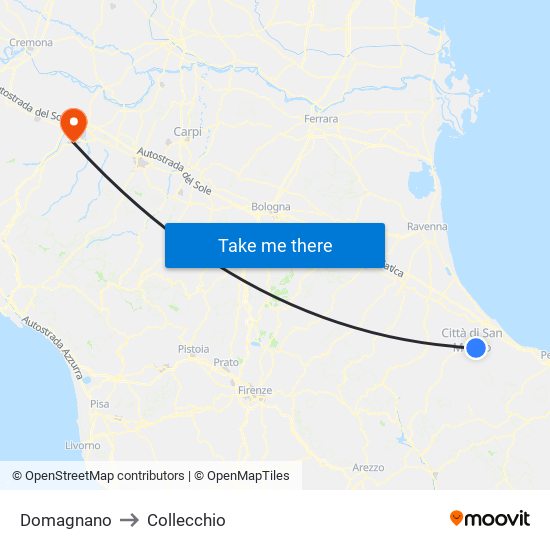 Domagnano to Collecchio map
