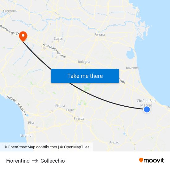 Fiorentino to Collecchio map