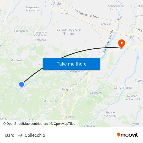 Bardi to Collecchio map