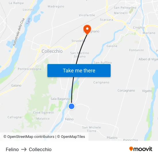 Felino to Collecchio map
