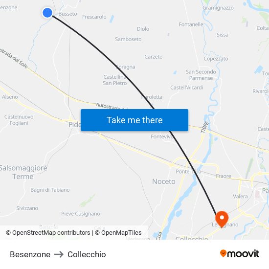 Besenzone to Collecchio map