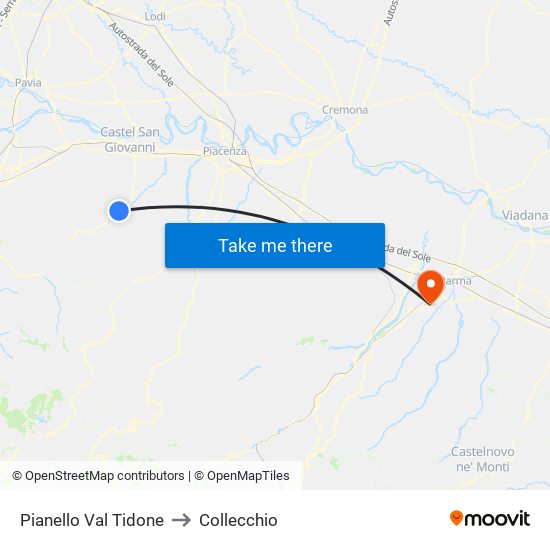 Pianello Val Tidone to Collecchio map