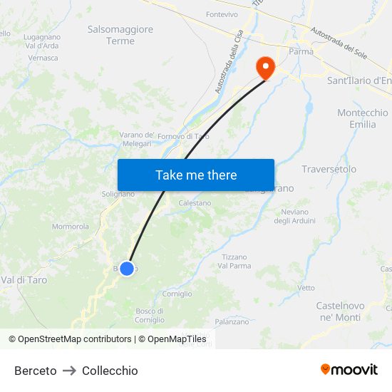 Berceto to Collecchio map