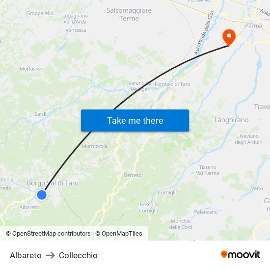 Albareto to Collecchio map