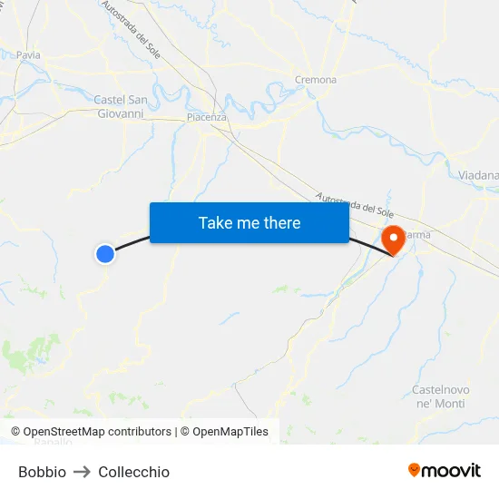 Bobbio to Collecchio map