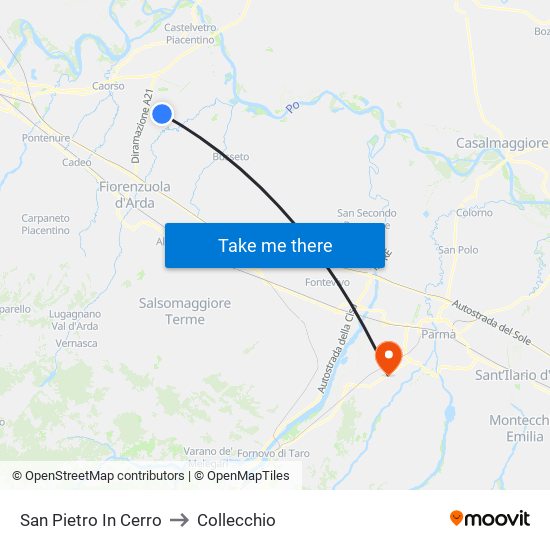 San Pietro In Cerro to Collecchio map