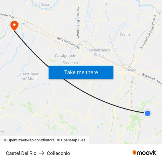 Castel Del Rio to Collecchio map