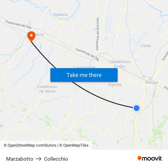 Marzabotto to Collecchio map